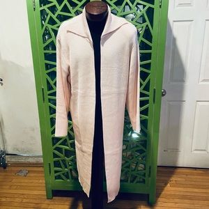 Side Effects Plus NEW 90s Open Front Light Pink Ribbed Full Length Sweater